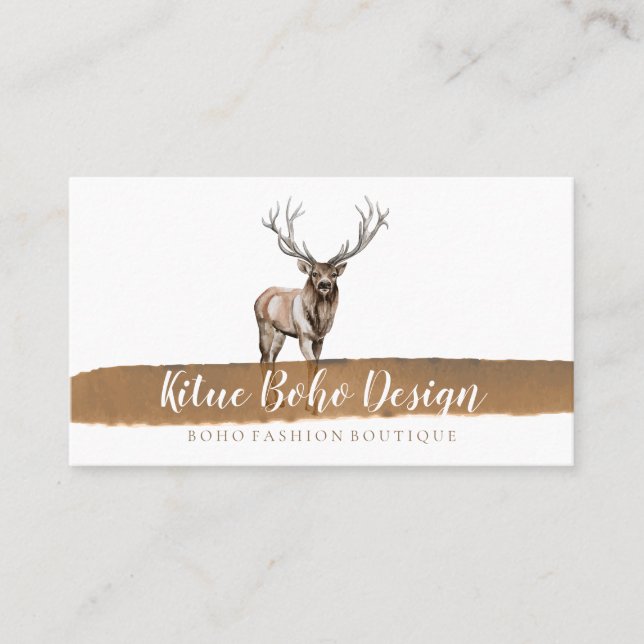 Hirn Horn Antler Boho Wasserfarblogos Visitenkarte (Vorderseite)