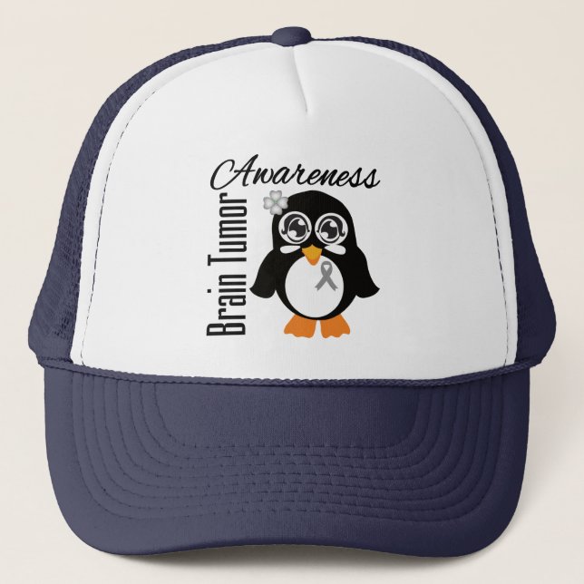Hirntumor-Bewusstseins-Pinguin Truckerkappe (Vorderseite)