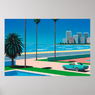 Hiroshi nagai Kunstmalereien Stadt Pop und Flugzeu Poster