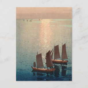 Hiroshi Yoshidas funkelnde Meer japanischer Holzbl Postkarte