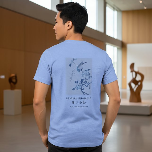 Hiroshige Camellia and Bird Ukiyo-e Art Light Blue Tri-Blend Shirt (Von Creator hochgeladen)