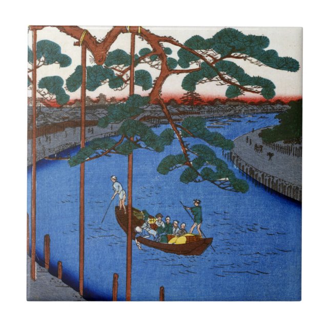 Hiroshige fünf Kiefern, Onagi Kanal Fliese (Vorderseite)