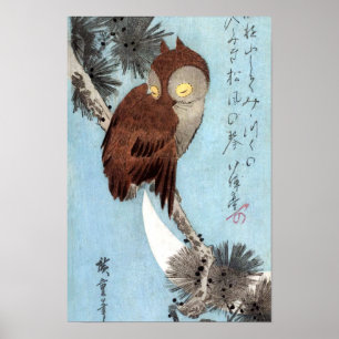 Hiroshige - Horned Owl, Pine und Crescent Moon Poster