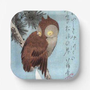 Hiroshige - Ohreule, Kiefer und Halbmond Pappteller