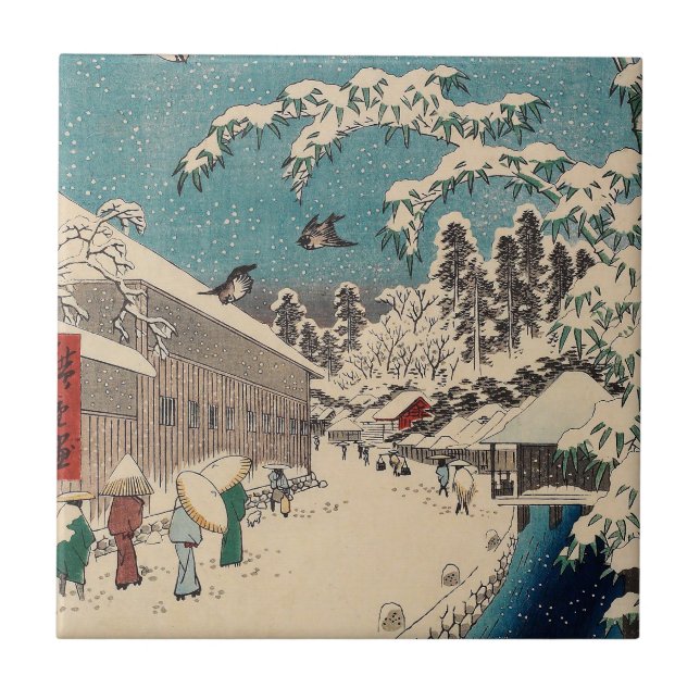 Hiroshige Winterlandschaft Japan Land Fliese (Vorderseite)