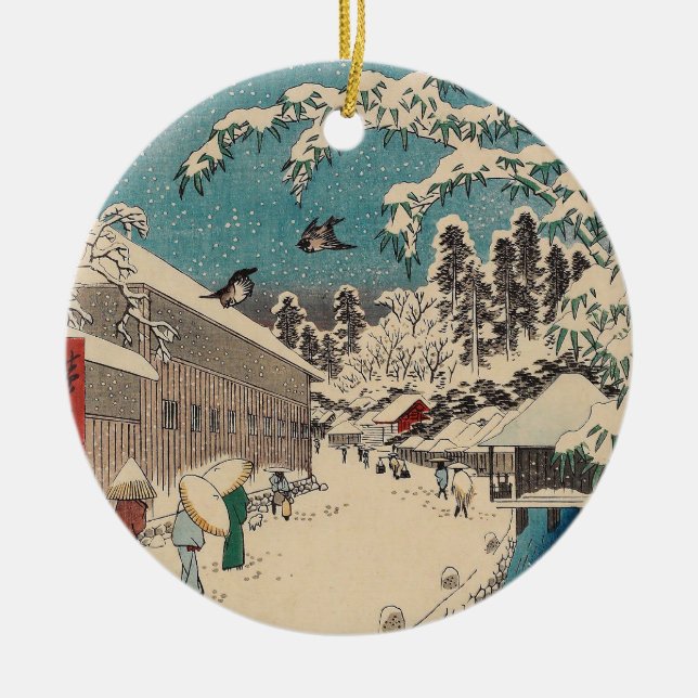 Hiroshige Winterlandschaft Japan Land Keramik Ornament (Vorne)