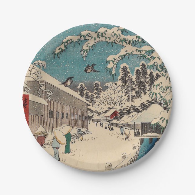 Hiroshige Winterlandschaft Japan Land Pappteller (Vorderseite)