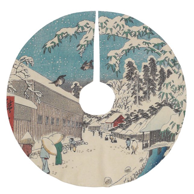 Hiroshige Winterlandschaft Japan Land Polyester Weihnachtsbaumdecke (Vorderseite)