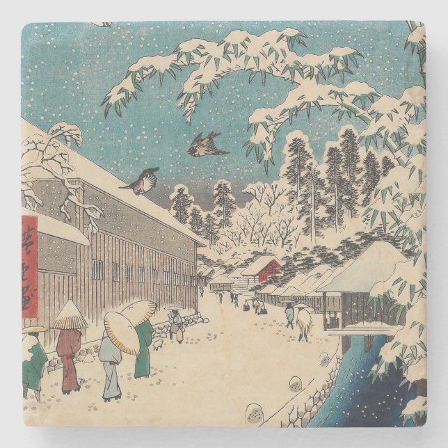 Hiroshige Winterlandschaft Japan Land Steinuntersetzer (Vorderseite)