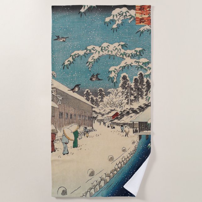 Hiroshige Winterlandschaft Japan Land Strandtuch (Vorderseite)
