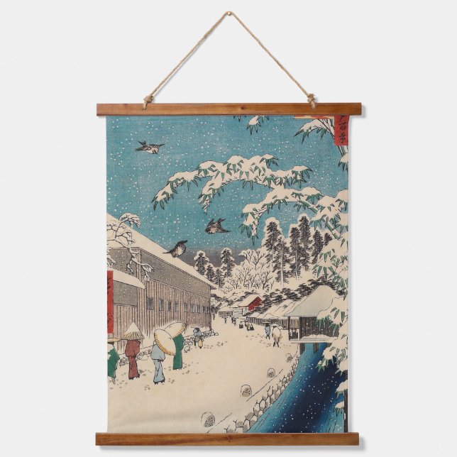 Hiroshige Winterlandschaft Japan Land Wandteppich Mit Holzrahmen (Vorderseite)