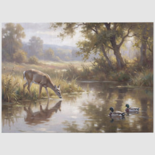 Hirsch am Teich Decoupage Seidenpapier