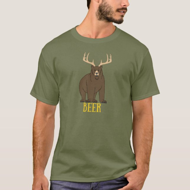 Hirsch + Bär = Bier lustiges T-Shirt (Vorderseite)
