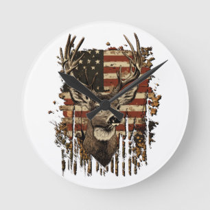 Hirsch, Bock-Saison USA-Flagge Runde Wanduhr