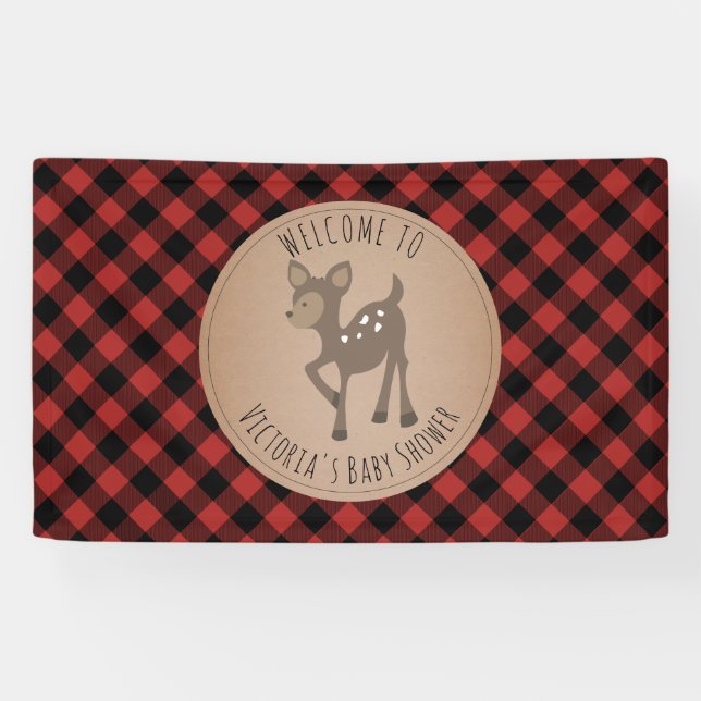 Hirsch Buffalo Karierte Babydusche Willkommen Banner (Horizontal)