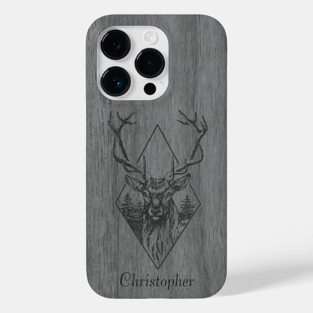 Hirsch - eingraviertes Holz - Holz Case-Mate iPhone 14 Pro Hülle (Rückseite)