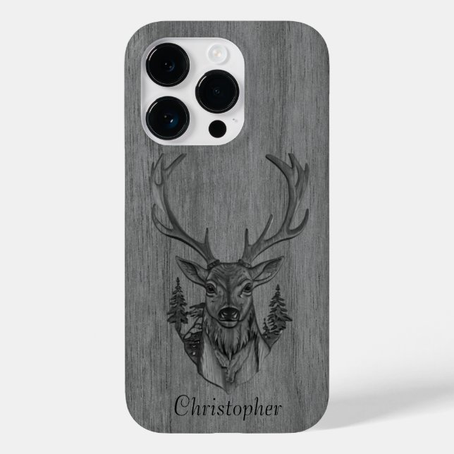 Hirsch - eingraviertes Holz - Holz Case-Mate iPhone 14 Pro Hülle (Rückseite)
