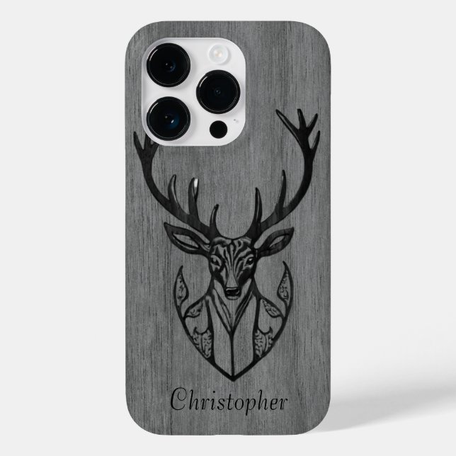 Hirsch - eingraviertes Holz - Holz Case-Mate iPhone 14 Pro Hülle (Rückseite)