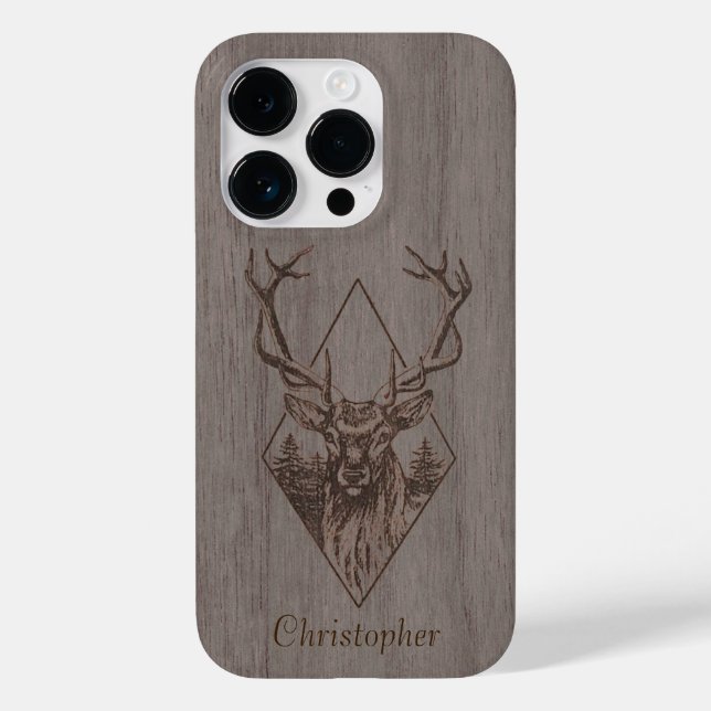Hirsch - eingraviertes Holz - Holz Case-Mate iPhone 14 Pro Hülle (Rückseite)