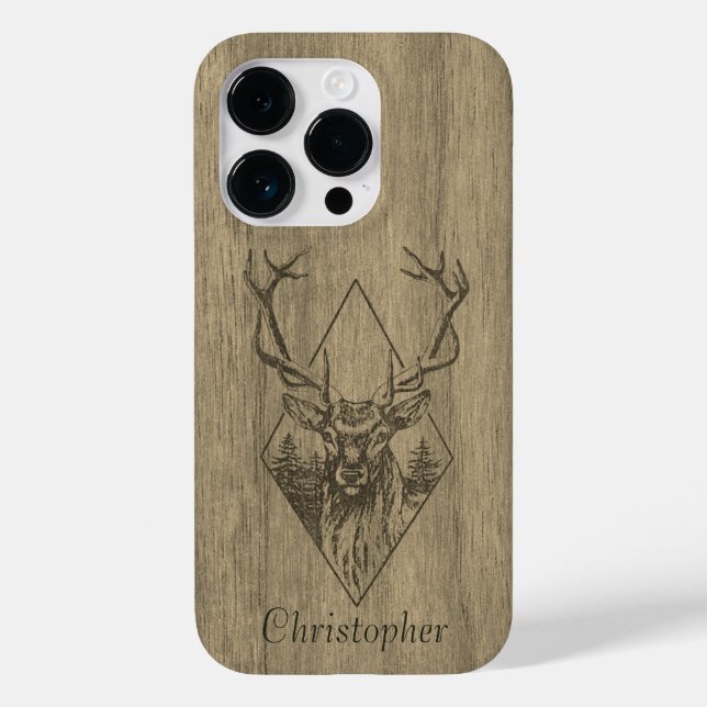 Hirsch - eingraviertes Holz - Holz Case-Mate iPhone 14 Pro Hülle (Rückseite)