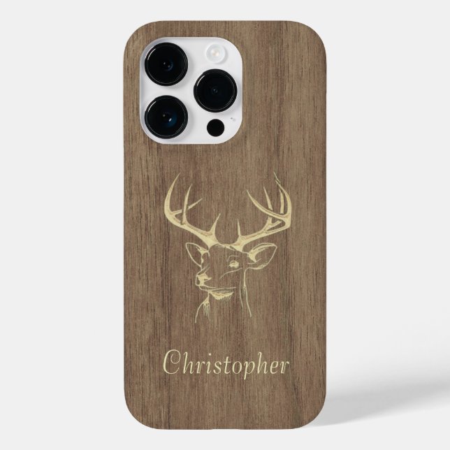 Hirsch - eingraviertes Holz - Holz Case-Mate iPhone 14 Pro Hülle (Rückseite)