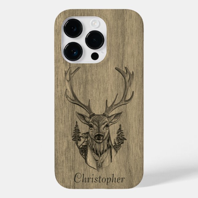Hirsch - eingraviertes Holz - Holz Case-Mate iPhone 14 Pro Hülle (Rückseite)