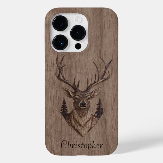 Hirsch - eingraviertes Holz - Holz Case-Mate iPhone 14 Pro Hülle (Rückseite)