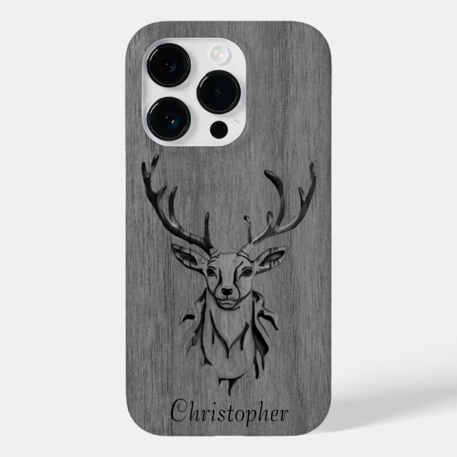 Hirsch - eingraviertes Holz - Holz Case-Mate iPhone 14 Pro Hülle (Rückseite)