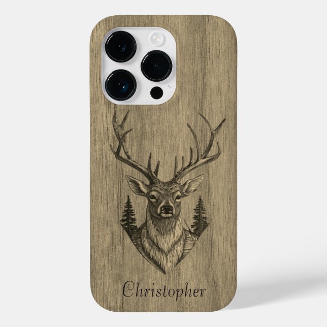 Hirsch - eingraviertes Holz - Holz Case-Mate iPhone 14 Pro Hülle (Rückseite)