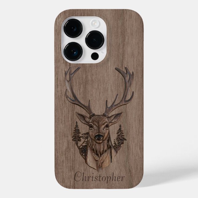 Hirsch - eingraviertes Holz - Holz Case-Mate iPhone 14 Pro Hülle (Rückseite)
