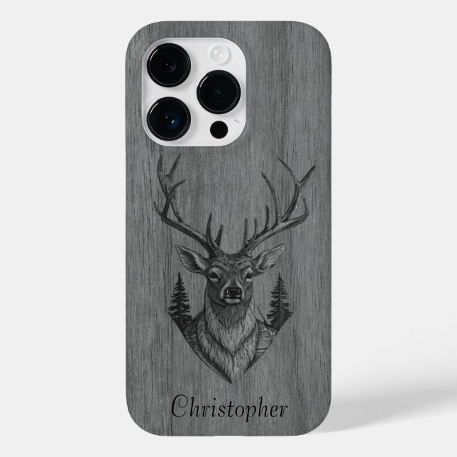 Hirsch - eingraviertes Holz - Holz Case-Mate iPhone 14 Pro Hülle (Rückseite)