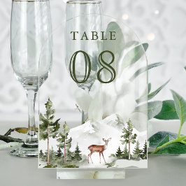 Hirsch-Hochzeit im Bergwald Acryl-Tischnummer Acryleinladungen