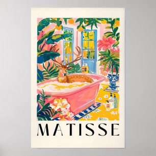 Hirsch im Badewanne Kunst Druck, Mitte des Jahrhun Poster