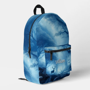 Hirsch im dunklen Wald mit blauem Dunst Bedruckter Rucksack