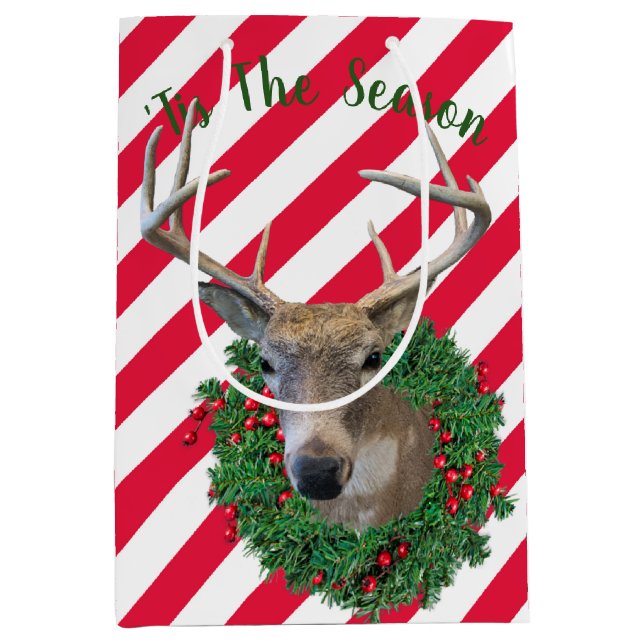 Hirsch im Weihnachtskranz Mittlere Geschenktüte (Vorderseite)