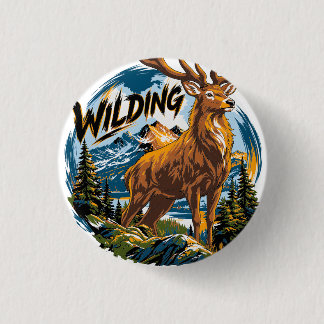 Hirsch in der Berglandschaft Button