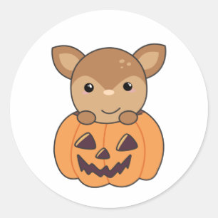 Hirsch in Pumpkin Sweet Deer Happy Halloween Runder Aufkleber