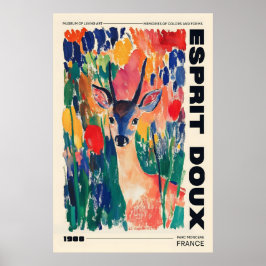 Hirsch in Wildblumen Kunst Druck Farbiges Tier Zuh Poster