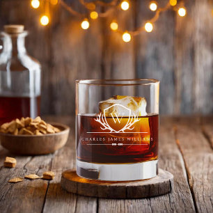 Hirsch-Kamm-Monogramm Rustikale elegante Persona Whiskyglas