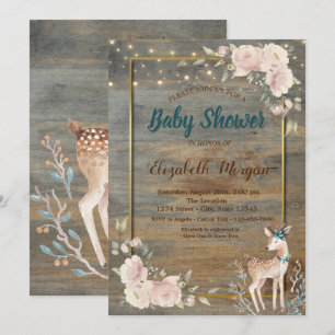 Hirsch-Lichterkette, Holz-Blumen-Baby-Party Einladung