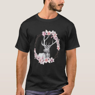 Hirsch mit Blumen Waldtier Hirsch Kuh Geweih H T-Shirt