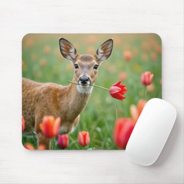 Hirsch mit einem roten Tulip Mousepad (Mit Mouse)