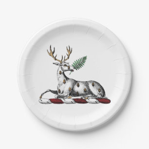 Hirsch mit Farn Heraldische Helmzier Emblem Pappteller