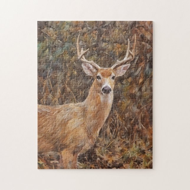 Hirsch mit Geweih Kunstpuzzle (Vertikal)