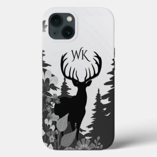 Hirsch mit großem Geweih aus dem Wald Monogramm iPhone Hülle