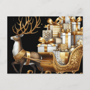 Hirsch mit Weihnachtsgeschenken elegant gold & sch Postkarte