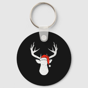 Hirsch mit Weihnachtsmannmütze Weihnachts-Pyjama-J Schlüsselanhänger