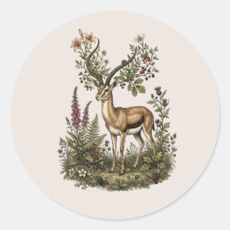 Hirsch mit Wildblume  Runder Aufkleber