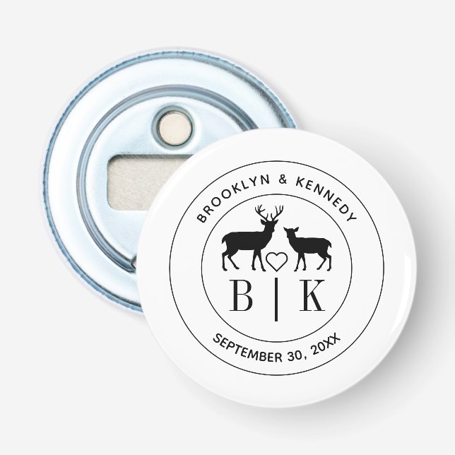 Hirsch Monogram Rustic Country Wedelname Flaschenöffner (Vorderseite)