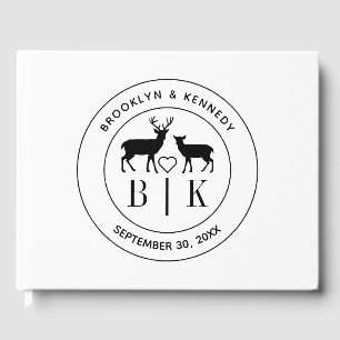 Hirsch-Monogramm Rustikale Landhochzeit Paarnamen Gästebuch